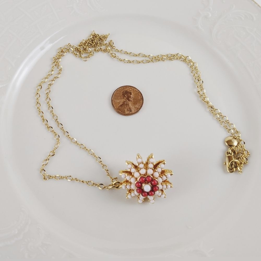 J. Crew Gold Tone White Red Star Pendant Necklace